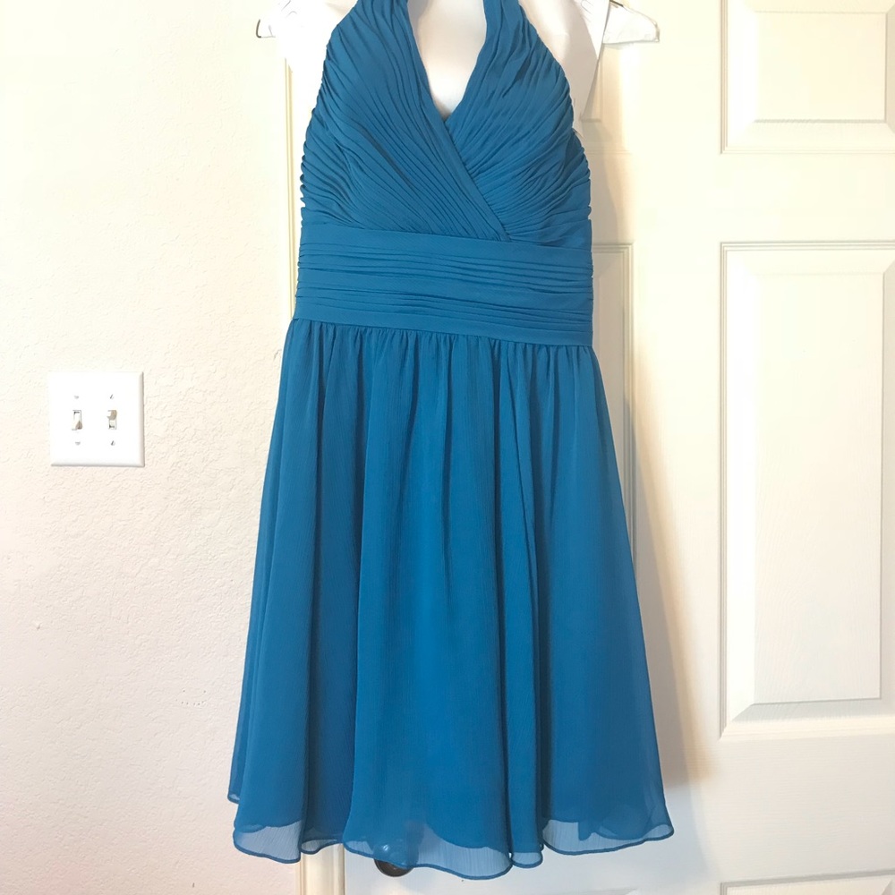 Peacock blue halter dress